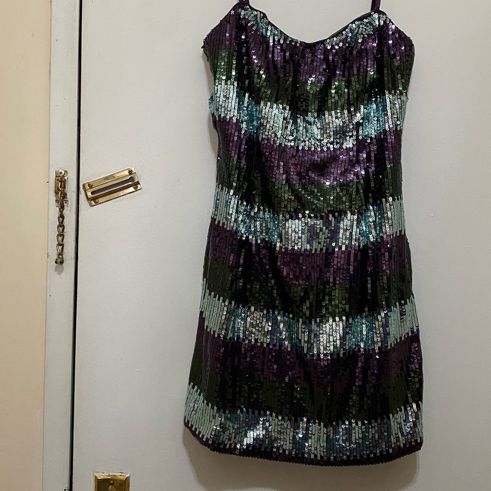 ABS collection, multicolored strapless sequin dress, size 6